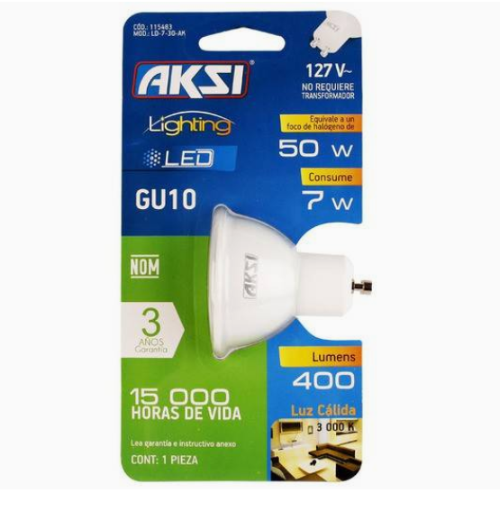 Bombillo Led 7W-DicrÃ³ico-GU10-3K-480L-Aksi