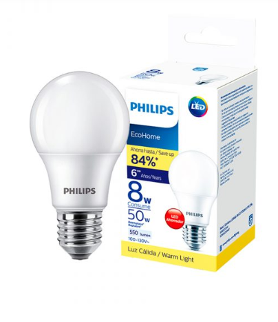 Bombillo Led 8W-A60-E27-3K-550L (EcoHome)