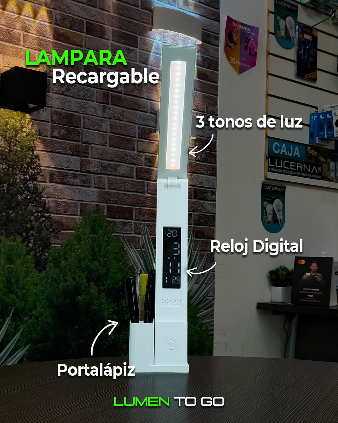 LÃ¡mpara de mesa recargable reloj